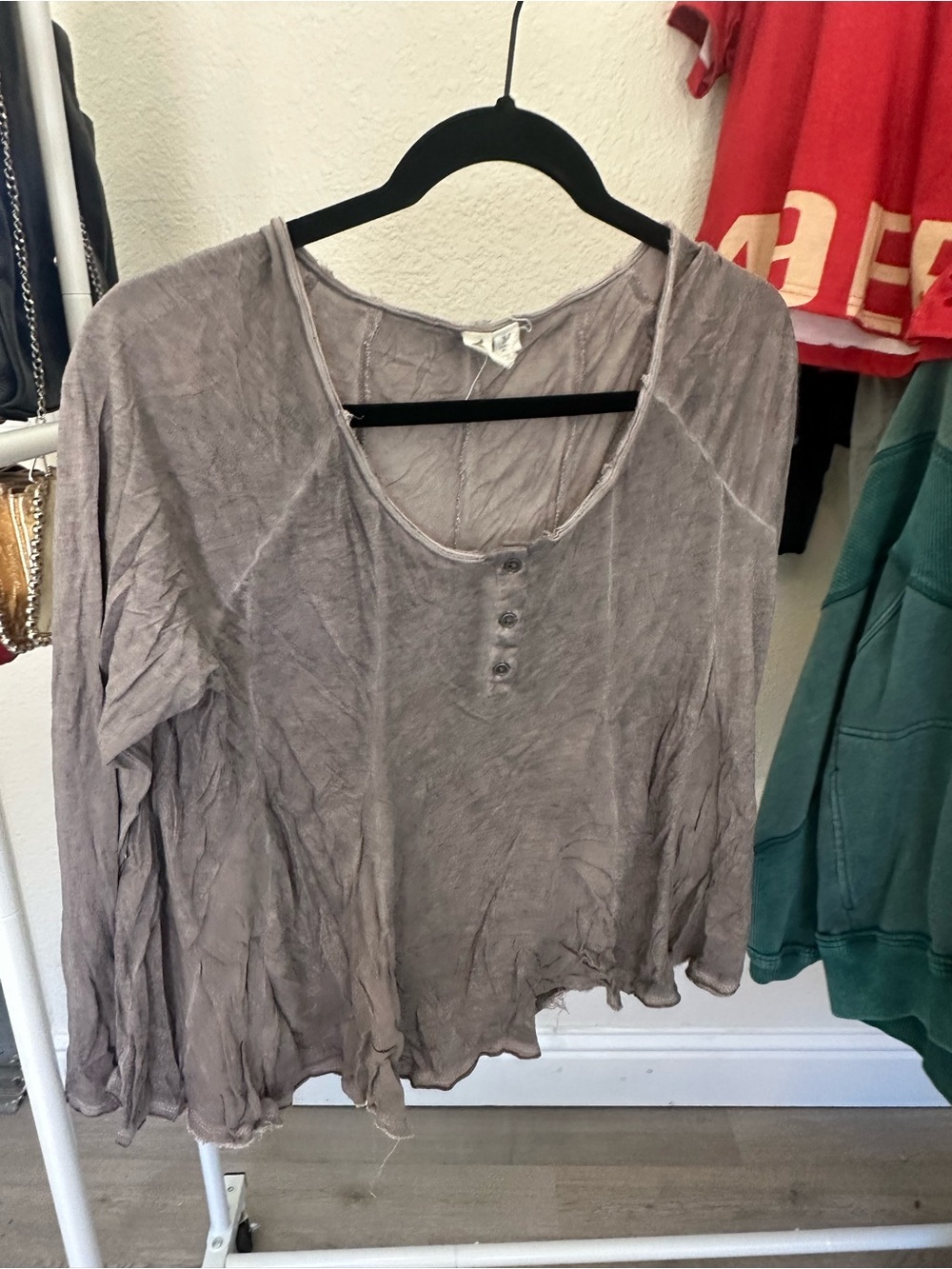 Others Follow Taupe Long-Sleeve Washed Henley Top - Women